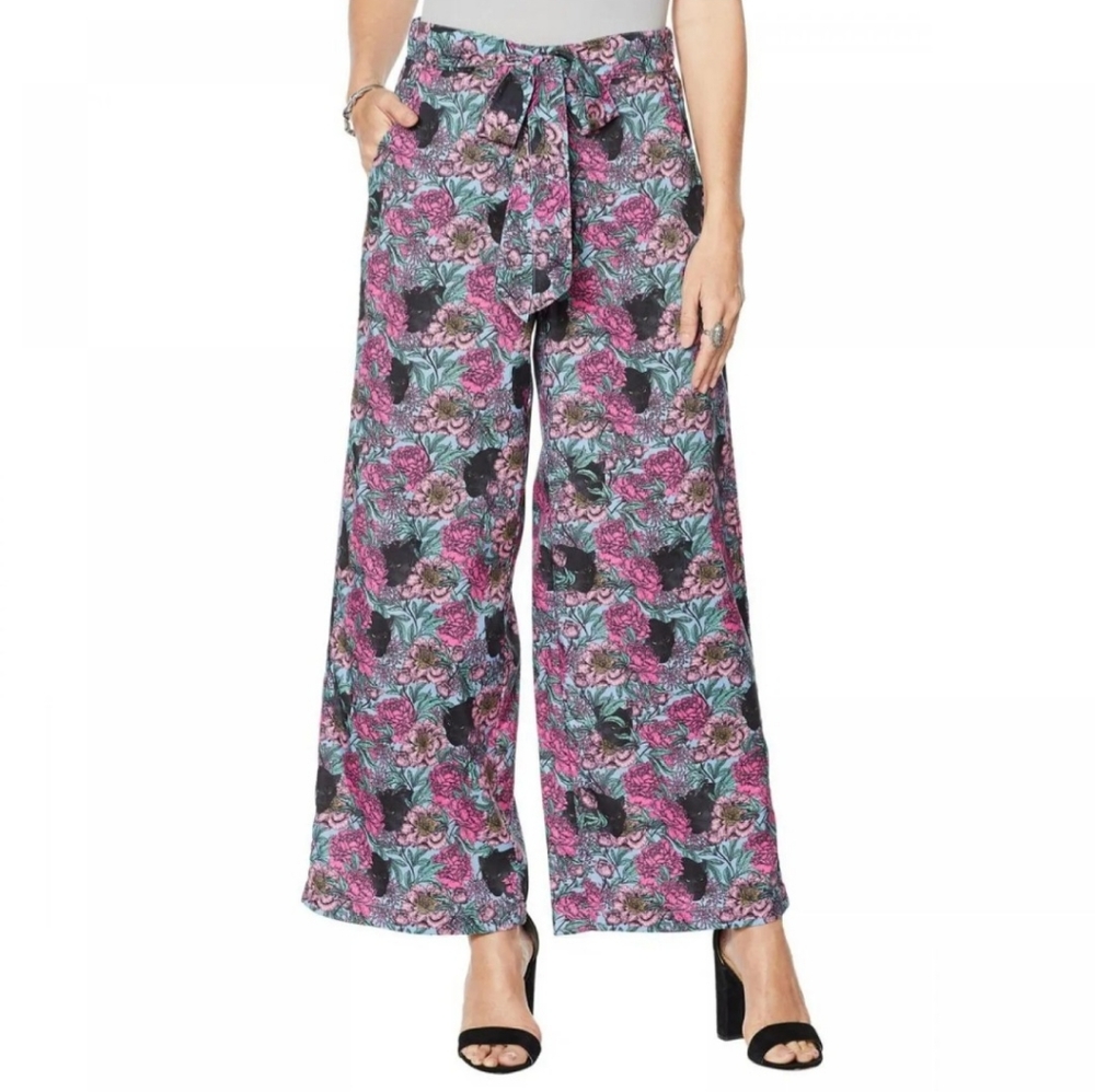 Everyday Jane Women's Panther Faux Silk Wide Leg Pull On Pants.